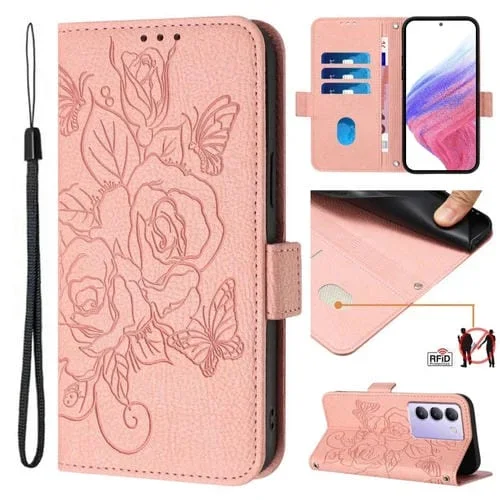 Para Vivo Y100 5G / T3 5G Idn Estuche de Cuero Antirrobo con Rfid Rosa En Relieve (Rosa)