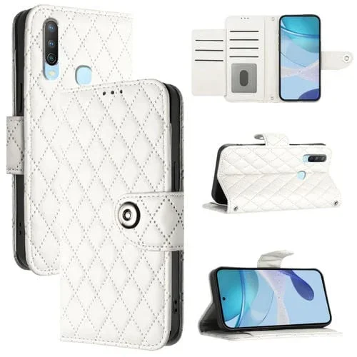 Para Vivo Y17 / Y15 / Y12 / Y11 2019 Funda para Teléfono de Cuero con Tapa con Textura Rómbica y Cordón (Blanco)