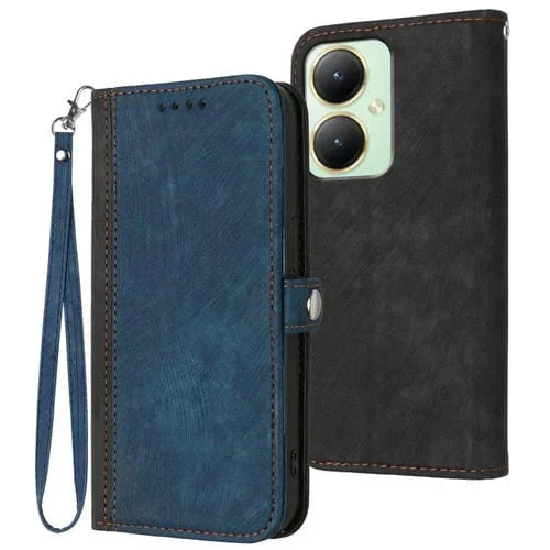 Para Vivo Y27 4G Global Hebilla Lateral Doble Pliegue Correa de Mano Funda de Cuero para Teléfono (Royal)