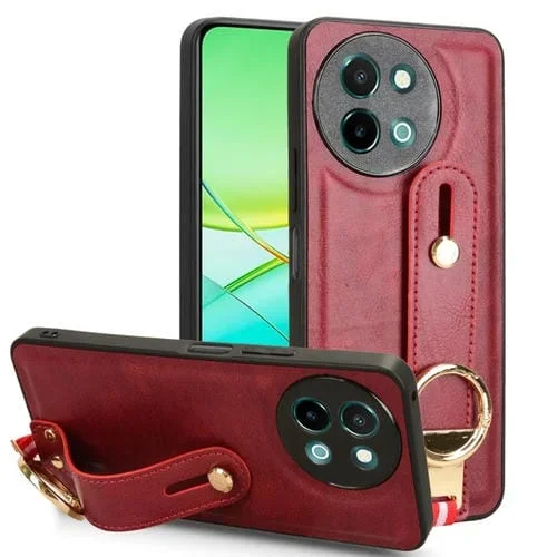 Para Vivo Y38 5G / Y200I 5G Funda Trasera de Cuero para Teléfono con Pulsera (Rojo)