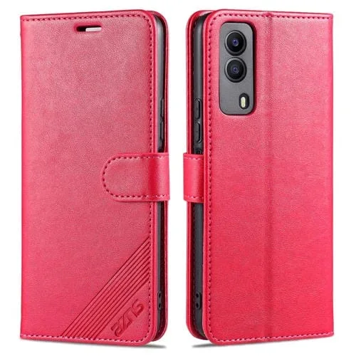 Para Vivo Y53S Azns Sheepskin Texture Horizontal Flip Funda de Cuero con Soporte y Ranuras para Tarjetas y Billetera (Rojo)