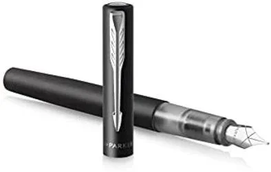 Parker pluma estilográfica Vector XL | Laca de color negro metálico sobre latón | Plumín mediano con recambio de tinta azul | Estuche de regalo