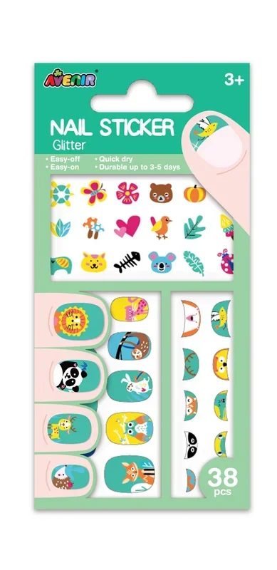Pegatinas grandes para uñas con glitter animales