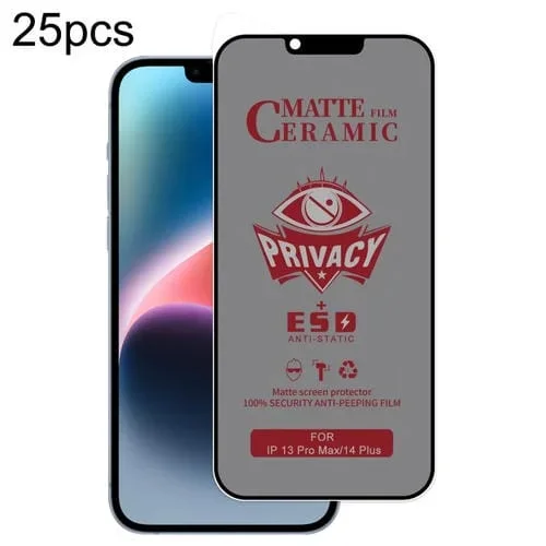 Película Cerámica de Privacidad para iPhone 13 Pro Max y 14 Plus de Cobertura Total (25 Piezas)