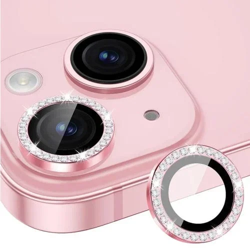 Película Completa de Vidrio para Lente de Cámara iPhone 13/13 Mini Enkay Antirreflectante Anillo de Diamante (Rosa)