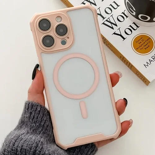 Película de Lente Bicolor para iPhone 13 Pro Magsafe Cuerno Magnético Acrílico + Estuche TPU (Rosa)