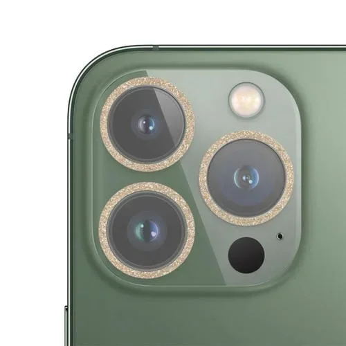 Película de Lente de Cámara de Vidrio Templado para iPhone 13 Pro y 13 Pro Max Glitter Ring (Oro)