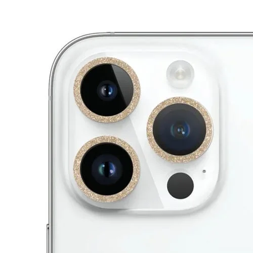 Película de Lente de Cámara para iPhone 14 Pro Glitter Ring Vidrio Templado (Oro)