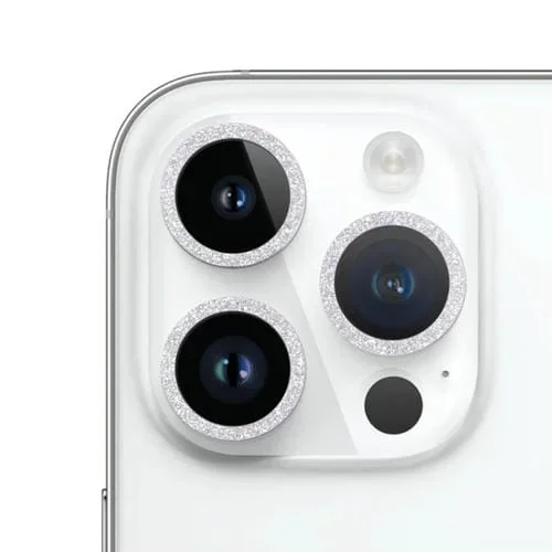 Película de Lente de Cámara Vidrio Templado con Anillo Brillante para iPhone 15/15 Plus (Plateado)