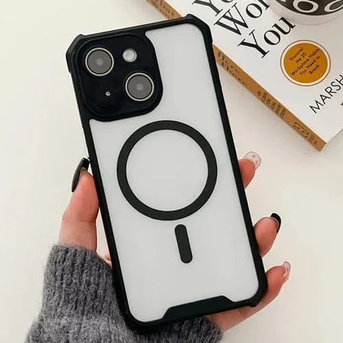 Película de Lente para iPhone 13 Bicolor Colorida Magsafe Cuerno Magnético Acrílico + Estuche de TPU (Negro)
