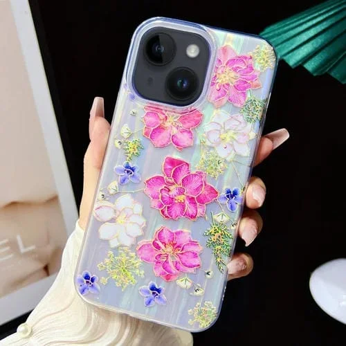Película Galvanizada TPU + Funda PC para iPhone 14 Plus (Flores Rojas)