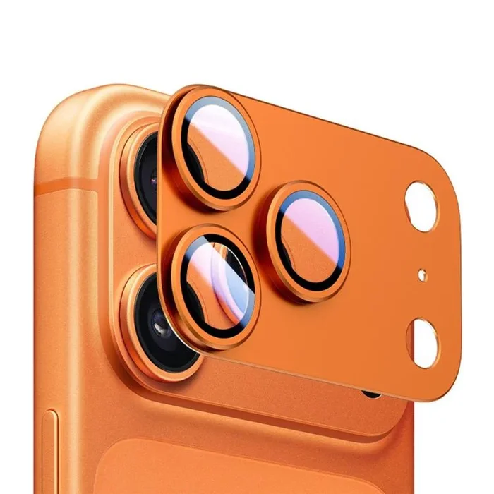 Película protectora de anillo de lente metálico de cobertura completa Kalebol Armor para iPhone 17 Pro (naranja)