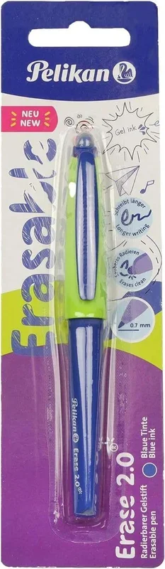Pelikan Erase 2.0, Bolígrafo Borrable Ergonómico, Tinta Azul, para Diestros y Zurdos, para el Colegio, Punta M Indeformable, Recambio Azul Incluido, Recargable