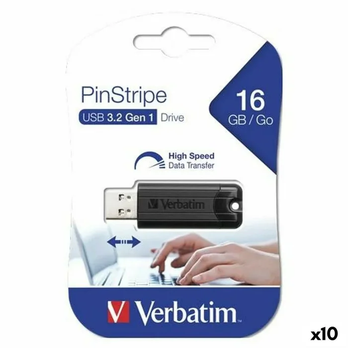Pendrive verbatim pinstripe negro 16 gb (10 unidades)