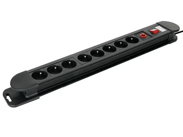 Perel Bloque multiplicado con Interruptor, protección contra sobrecarga, 8 capturas con Tierra Francesa (Tipo E), 1.5 m, 3g1.5, Interior, Uso Negro/Rojo