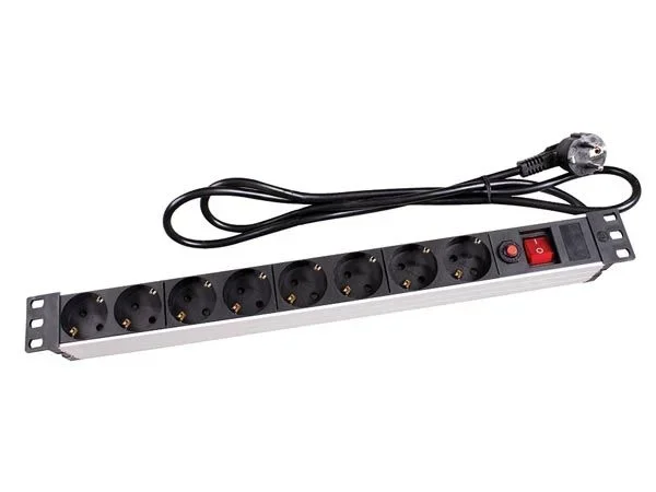 Perel Bloque multiplicado PDU con Interruptor, protección contra sobrecarga, 8 enchufes Schuko (Tipo F), 2.15 m, 3g1.5, Interior, Negro/Rojo Uso
