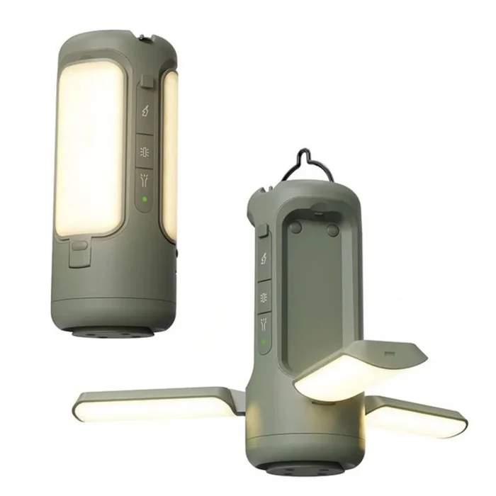 Perel Potente lámpara de camping con altavoz bluetooth y powerbank de 6000 mAh, para camping, senderismo y emergencias, luz de emergencia portátil con gancho, recargable mediante cable USB