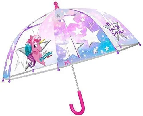 PERLETTI Paraguas Largo Manual Cupula. PoE. Montura Fiberglas. Unicornio, Rosa, niño