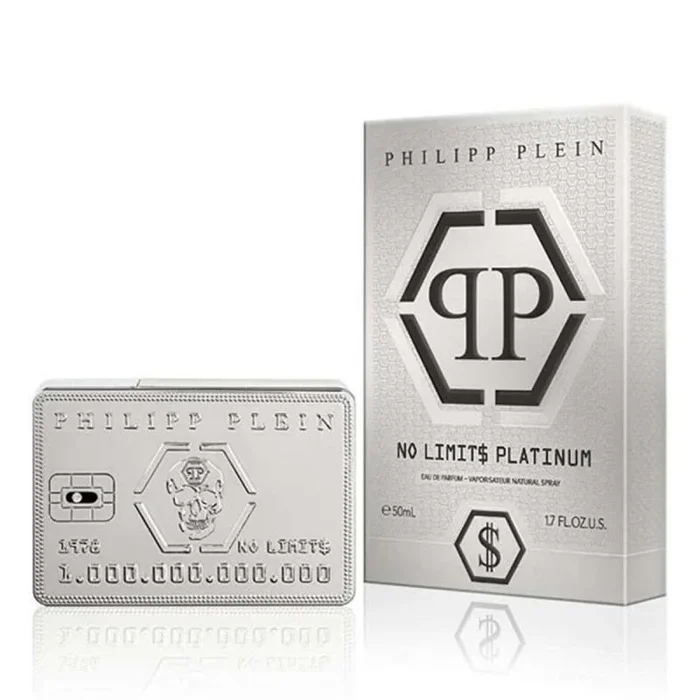 Philipp Plein – Eau de Parfum No Limits Platinum 50 ml – Perfume para Hombres – Perfume de Aroma Fougère – Notas Aromáticas – Frasco Platino Exclusivo en Forma de Tarjeta