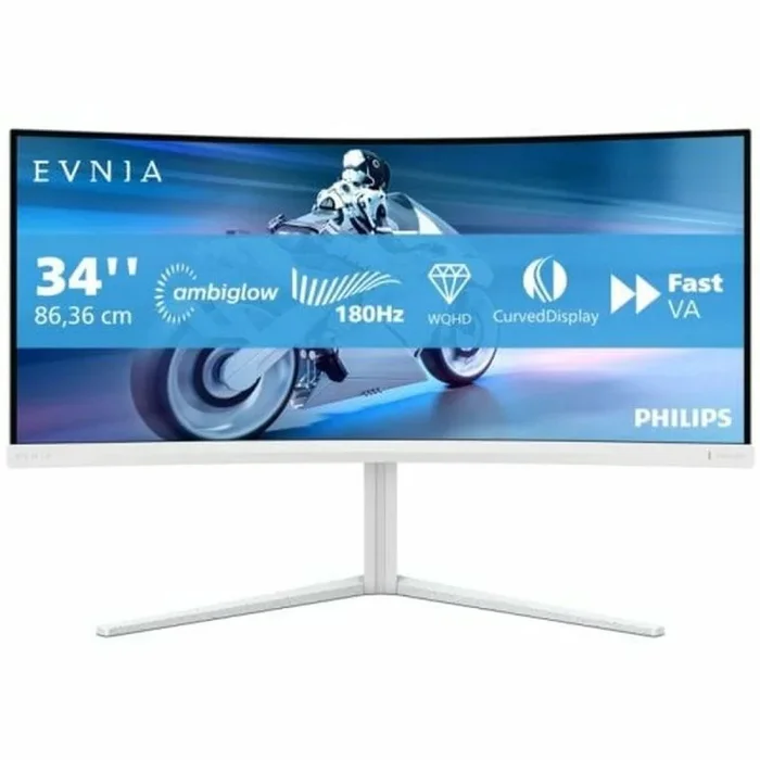 Philips Evnia 34M2C5501A – Monitor Curvo WQHD de 34 Pulgadas para Juegos, 180 Hz, 1 ms, FreeSync Premium, Ambiglow (3440×1440, 2X HDMI 2.0, 1x DisplayPort 1.4, Hub USB) Blanco