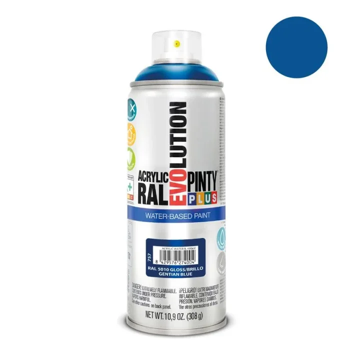 PINTYPLUS 95882 Pintura EN Spray Evolution Water-Based 520CC Azul GENZIANA, RAL 5010 Gentian Blue, 65 mm