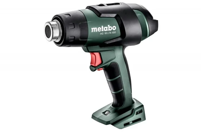 Pistola de aire caliente Metabo 610502840, herramienta profesional para aplicar calor, batería de 8 Ah LiHD, 200 l/min, hasta 500 °C, color negro y verde