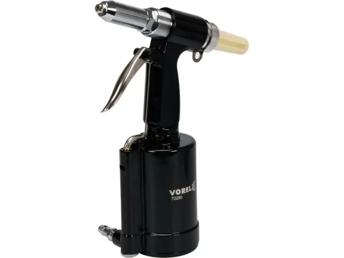 Pistola de Remachado Neumática Vorel 70280 2,4-4,8 mm, doble mordaza, para acero, acero inoxidable y aluminio, presión de 720 kg, 4 boquillas
