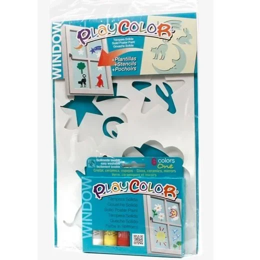 Playcolor pack window témperas sólidas 6 colors one + plantillas para decoración