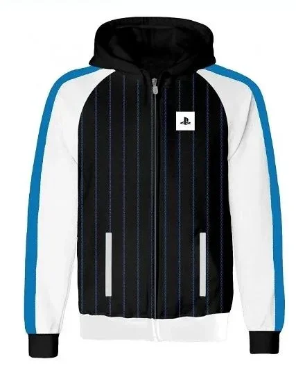 Playstation – striped logo (unisex black zip-up hoodie) ex large