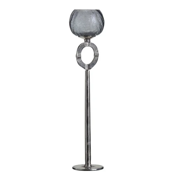 Portavelas 13 x 13 x 56 cm cristal gris metal plata