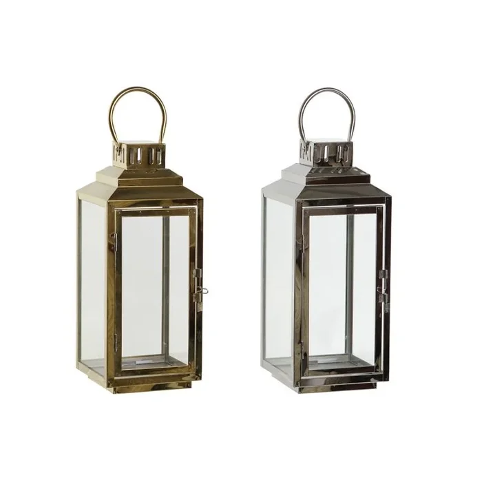 Portavelas dkd home decor dorado plateado aluminio cristal 14 x 14 x 35 cm (2 unidades)