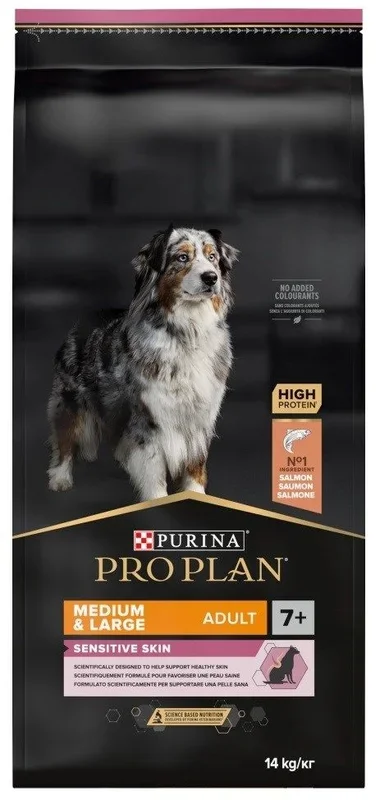 Pro Plan Purina Medium Large Adult 7+ Sensitive Skin OPTI Derma Salmon Comida para Perros – 14000 gr