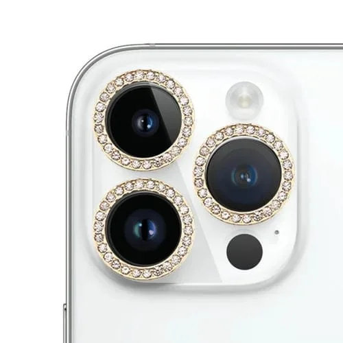 Protector de Lente Cámara para iPhone 14 Pro Max 9H Point Drill Film Circle (Oro)