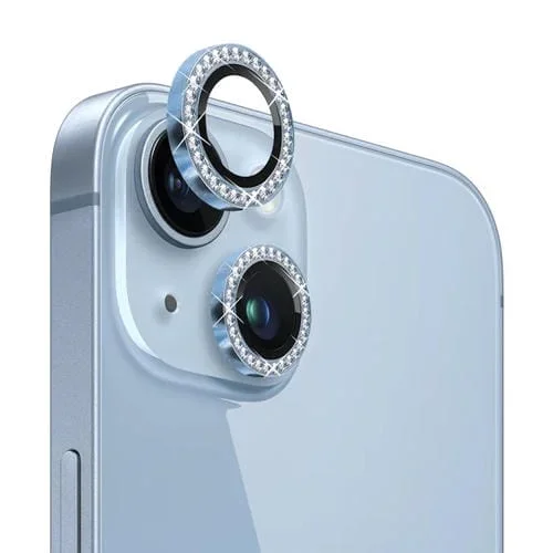 Protector de Lente de Cámara Northjo para iPhone 14 y 14 Plus Película Anillo de Diamantes Metal Vidrio Templado (Azul Sierra)