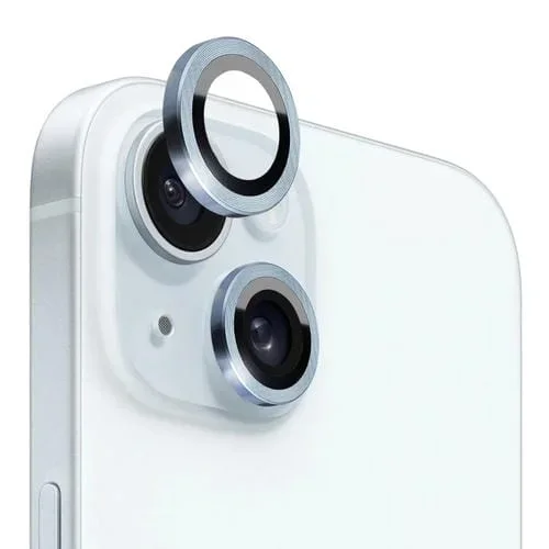 Protector de Lente de Cámara Northjo para iPhone 15/15 Plus Vidrio Templado Anillo de Metal (Azul)