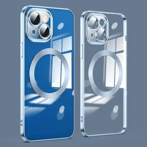 Protector de Lente + Estuche para Teléfono Magsafe iPhone 15 Plus Galvanizado (Azul Sierra)