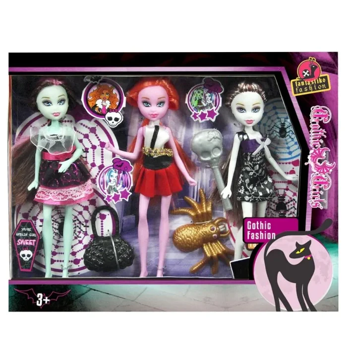 Provisional *set 3 mini muñecas góticas con accesorios. caja 28×22