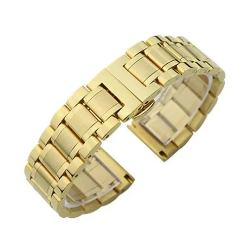 Pulsera de Acero Inoxidable 22mm Unisex Hebilla de Mariposa Dorado