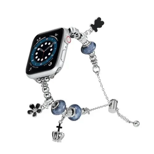 Pulsera de Cuentas Banda de Metal para Apple Watch 7 45mm (Corona Azul)