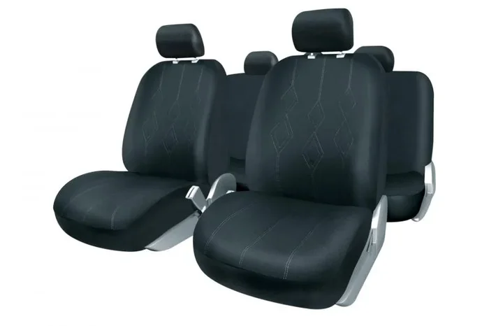 +PWR Car Parts Juego de Fundas de Asiento Universales Venezia Negras. Airbag Compatibles, Cremallera Trasera Partida. Completo para 5 Asientos.