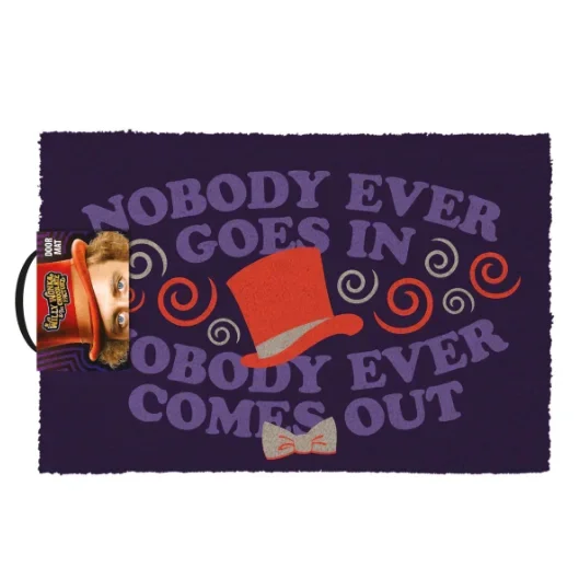 Pyramid International Willy Wonka & The Chocolate Factory – Felpudo con Texto en inglés Nobody Ever Goes In, Nobody Ever Comes out, 40 cm x 60 cm, Talla única, Color Baya