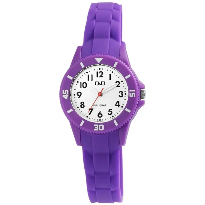 Q&Q Reloj infantil de aprendizaje de silicona, hebilla de 10 bar, analógico, cuarzo, V26A-00XVY, morado, Correa
