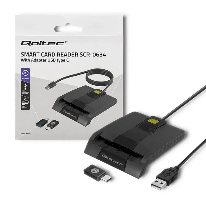 Qoltec 50634 lector inteligente de tarjetas con chip smart id scr-0634 | usb tipo c