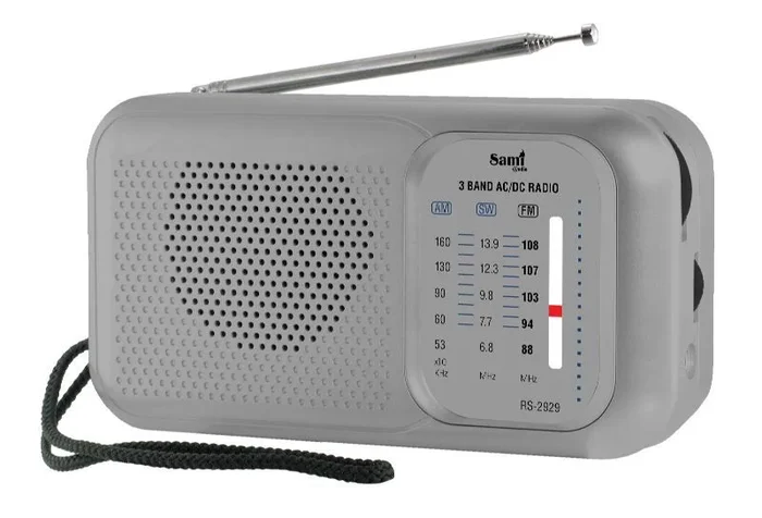 Radio sami ac/dc – 3 bandas – correa – pqña – gris metalizada – pilas y corriente –