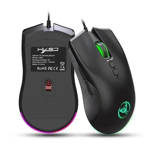 Ratón Gaming Hxsj A883 7 Teclas 6400Dpi RGB Luz Mecánico con Cable