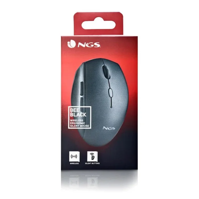 Ratón inalámbrico ergonomico ngs bee black con teclas silenciosas