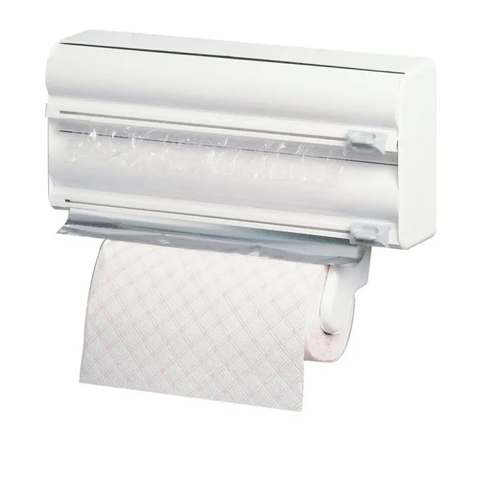 Rayen | Portarrollos de Cocina | Portarrollos Triple de Cocina | Sistema de Corte | Adaptable | Cuchillas Especiales | Blanco | Medidas: 38x10x25,5 cm