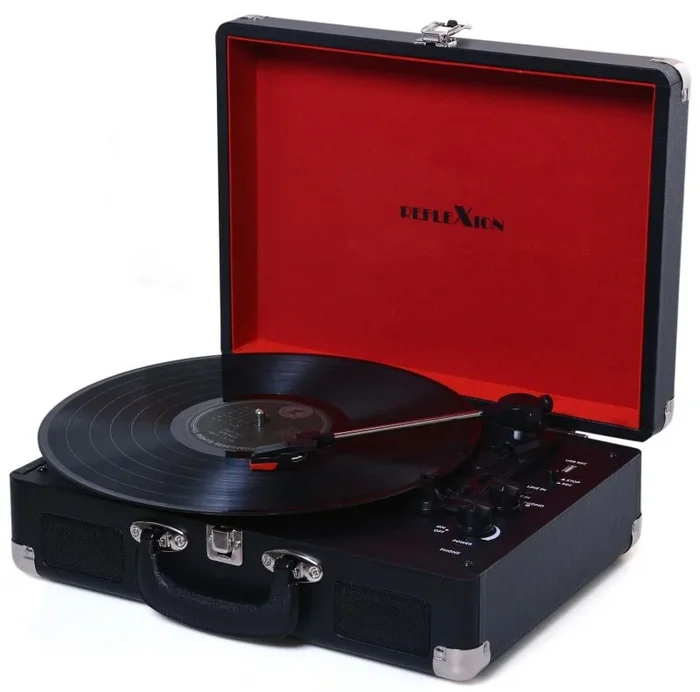 Reflexion HIF-1970BT – Tocadiscos Retro con Carcasa de Madera (Bluetooth, codificación, USB, 2 x 24 W de Potencia Musical, Carcasa de Madera), Color Negro y Rojo