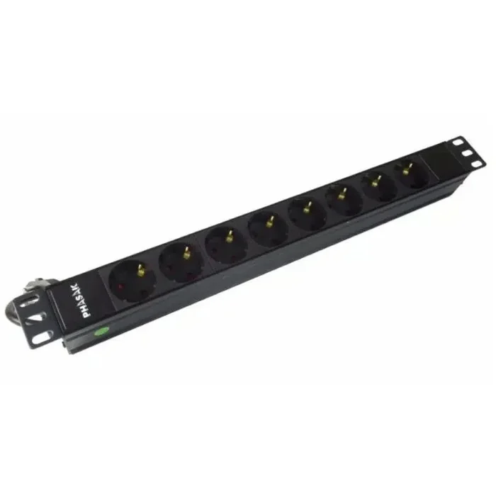 Regleta 19″ sin interruptor BNS 3518 – 8 tomas Schuko, cable 1.8M, 16A, 3500W, protección contra sobrecargas, instalación en rack, ideal para entornos TI