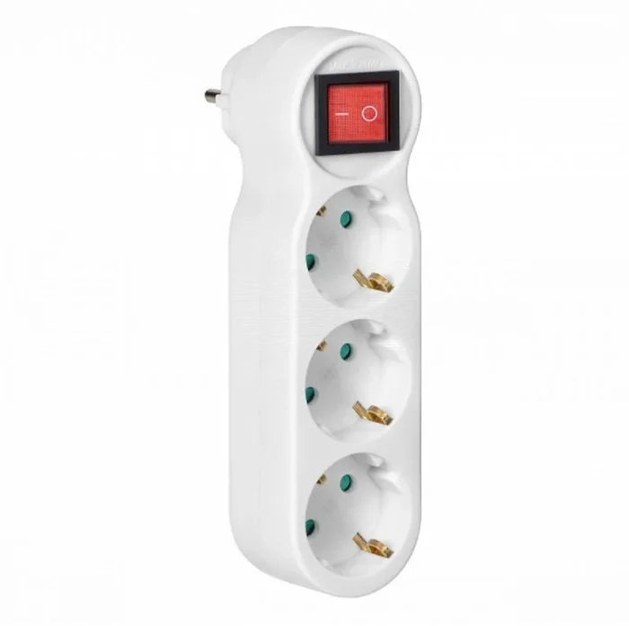 Regleta con interruptor – Conector de 3 enchufes – Enchufe con luces – Blanco
